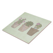 Lächelndes Cactus Trio Watercolor-Design Fliese (Seite)