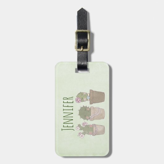 Lächelndes Cactus Trio Watercolor-Design Gepäckanhänger (Vorderseite vertikal)