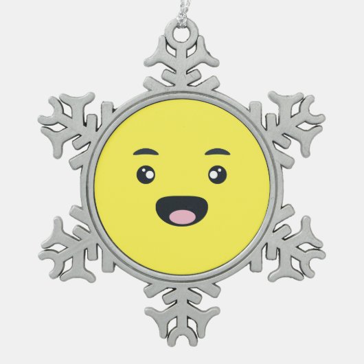 Lächelndes Emoji Schneeflocken Zinn-Ornament (Vorderseite)