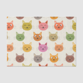 Lächelndes Farbiges Happy Cats Muster Seidenpapier