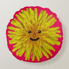 Lächelndes gelbes Löwenzahn-Blumen-Mädchen auf Rundes Kissen