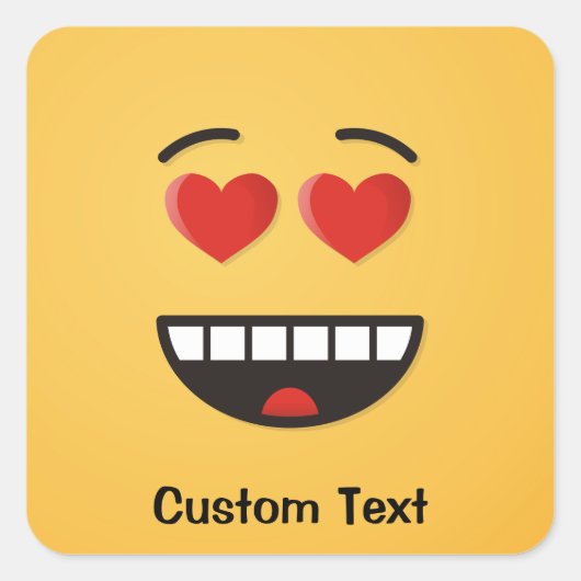 Lächelndes Gesicht mit herzförmigen Augen Klassik Quadratischer Aufkleber (Vorderseite)