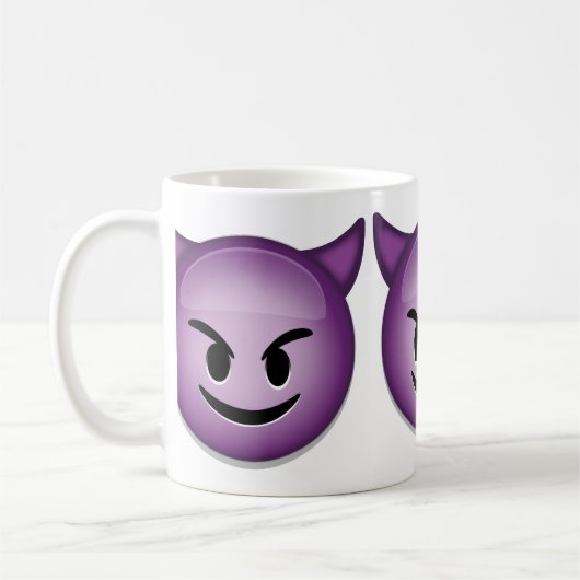Lächelndes Gesicht mit Hörnern Emoji Kaffeetasse (Links)