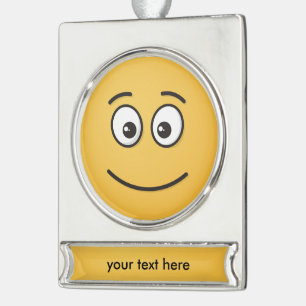Lächelndes Gesicht mit offenen Augen Banner-Ornament Silber