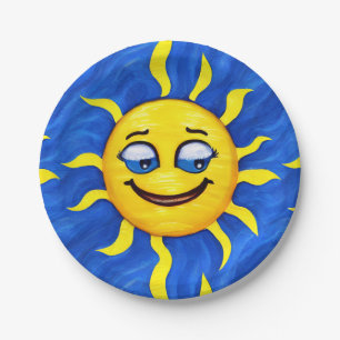 Lächelndes Gesicht Sonniger Sonnenschein Pappteller