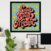 Lächelndes Gesichtsmuster - Niedliches gelbes Läch Poster (Heimbüro)