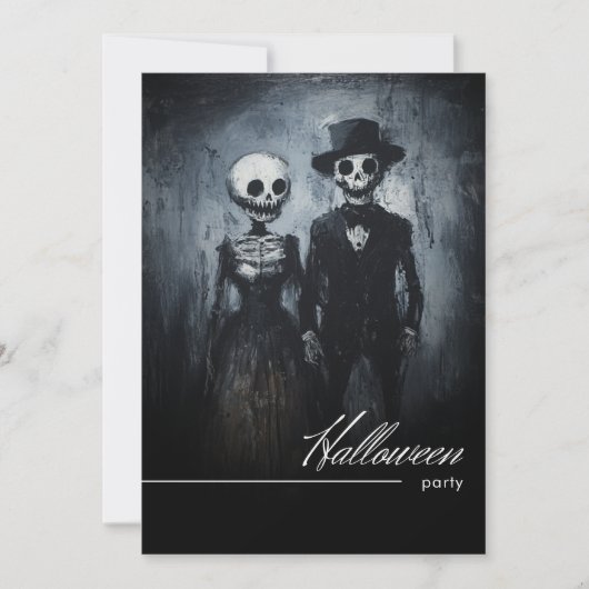 Lächelndes Ghoul Couple Black & White Halloween-Pa Einladung (Vorderseite)