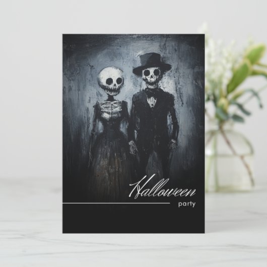 Lächelndes Ghoul Couple Black & White Halloween-Pa Einladung (Stehend Vorderseite)