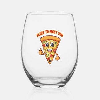 Lächelndes Glas mit Pizza.