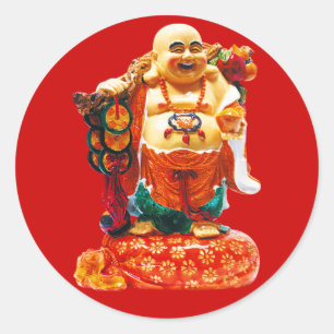Lächelndes Glück Buddha Runder Aufkleber