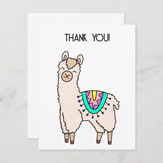 Lächelndes glückliches Alpaka-Cartoon zeichnend Ti Dankeskarte (Vorne/Hinten)