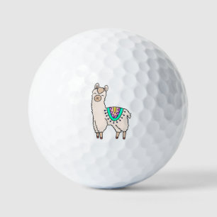 Lächelndes glückliches Alpaka-Cartoon zeichnend Ti Golfball