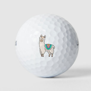 Lächelndes glückliches Alpaka-Cartoon zeichnend Ti Golfball