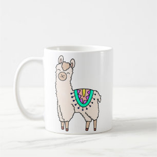 Lächelndes glückliches Alpaka-Cartoon zeichnend Ti Kaffeetasse