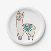 Lächelndes glückliches Alpaka-Cartoon zeichnend Ti Pappteller (Vorderseite)