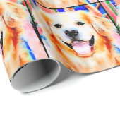 Lächelndes golden retriever-Aquarell-Porträt Geschenkpapier (Rolleneckpunkt)