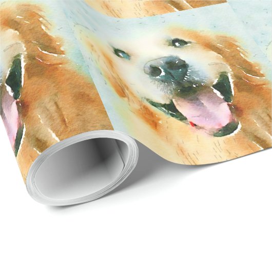 Lächelndes golden retriever im Aquarell Geschenkpapier (Rolleneckpunkt)