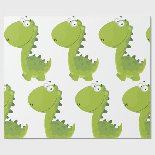 Lächelndes grünes Dino Geschenkpapier (Flach)