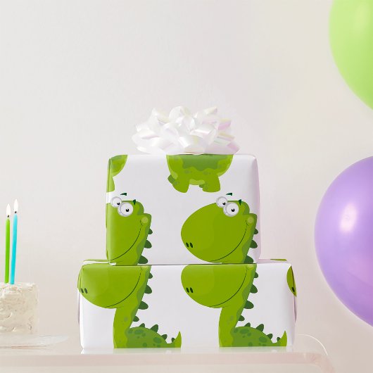 Lächelndes grünes Dino Geschenkpapier