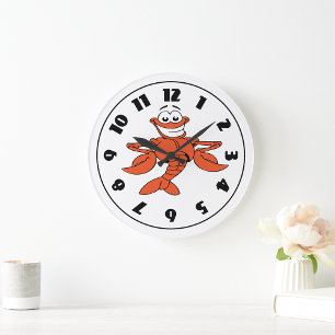 Lächelndes Hummerzeichen des Cartoon Große Wanduhr