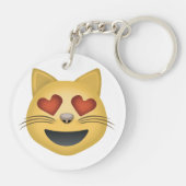 Lächelndes Katzen-Gesicht mit Herz-geformten Augen Schlüsselanhänger (Rückseite)