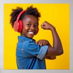 Lächelndes Kind mit Red Headphones Autismus Neurod Poster