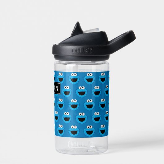 Lächelndes Krümelmonster-Muster | Name hinzufügen Trinkflasche (Links)