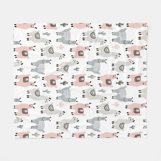 Lächelndes Lama-Muster Fleecedecke (Vorderseite (Horizontal))