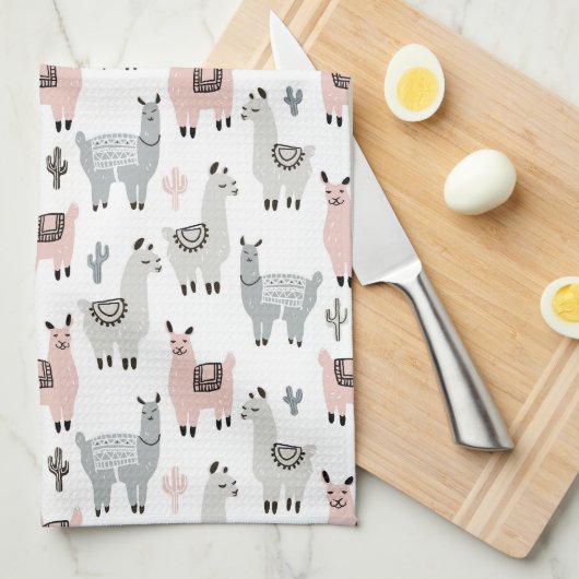 Lächelndes Lama-Muster Geschirrtuch (Viertel Falte)