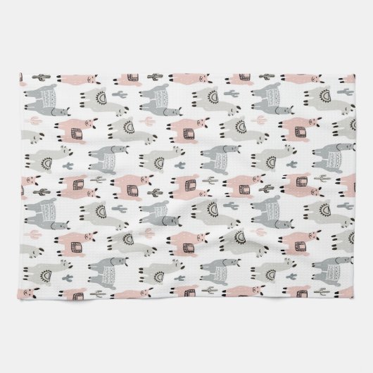 Lächelndes Lama-Muster Geschirrtuch (Horizontal)