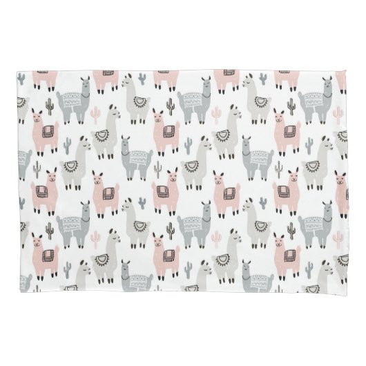 Lächelndes Lama-Muster Kissenbezug (Vorderseite-Links)