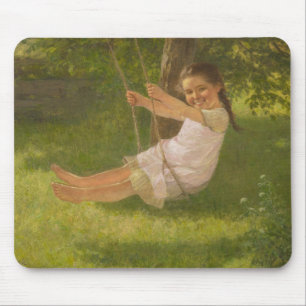 Lächelndes Mädchen auf einer Schaukel (Vintage Kin Mousepad