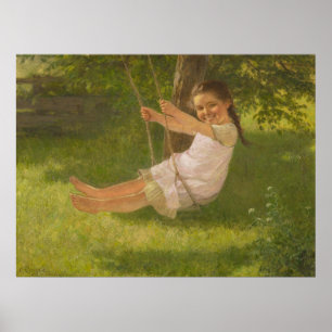 Lächelndes Mädchen auf einer Schaukel (Vintage Kin Poster