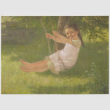 Lächelndes Mädchen auf einer Schaukel (Vintage Kin