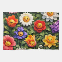 Lächelndes Miauen whimsical glückliche Blumen Tee