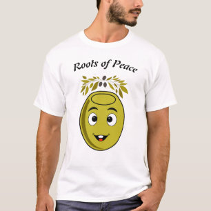 Lächelndes Oliven-T-Shirt mit "Roots of Peace"-Tex T-Shirt