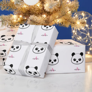 Lächelndes Panda-Gesicht Monogram Geschenkpapier