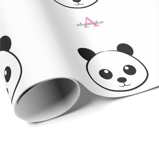 Lächelndes Panda-Gesicht Monogram Geschenkpapier (Rolleneckpunkt)