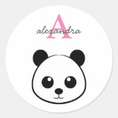 Lächelndes Panda-Gesicht Monogram Runder Aufkleber (Vorderseite)