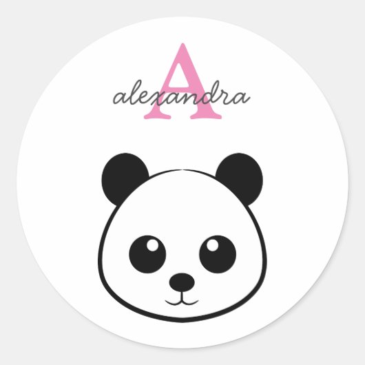 Lächelndes Panda-Gesicht Monogram Runder Aufkleber (Vorderseite)