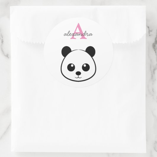 Lächelndes Panda-Gesicht Monogram Runder Aufkleber (Tasche)