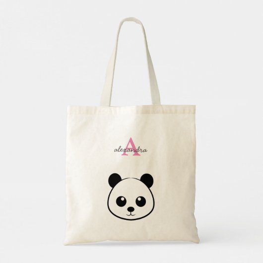 Lächelndes Panda-Gesicht Monogram Tragetasche (Rückseite)