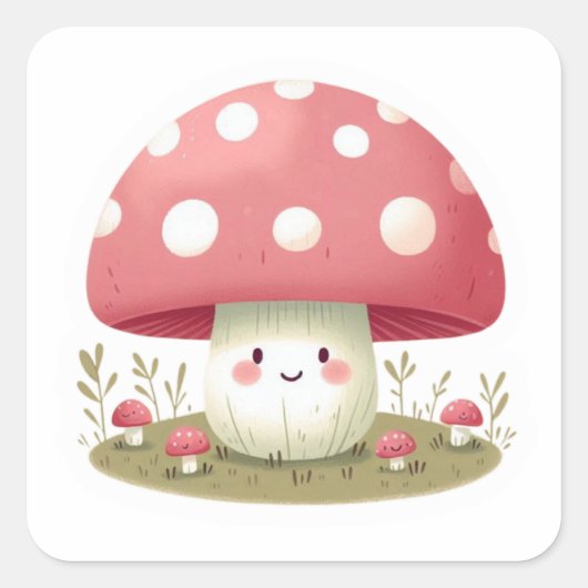 Lächelndes Pilz Quadratischer Aufkleber (Vorderseite)
