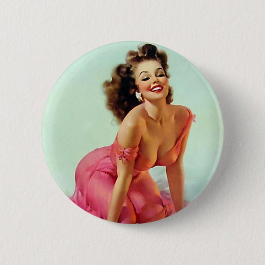 Lächelndes Pin Up Mädchen Button (Vorderseite)