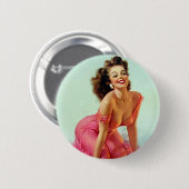 Lächelndes Pin Up Mädchen Button (Vorne & Hinten)