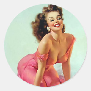 Lächelndes Pin Up Mädchen Runder Aufkleber