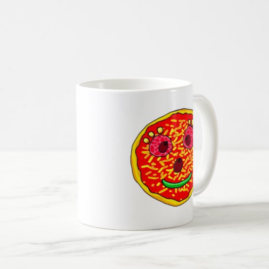 Lächelndes Pizza Face Illustration Design Kaffeetasse (VorderseiteRechts)