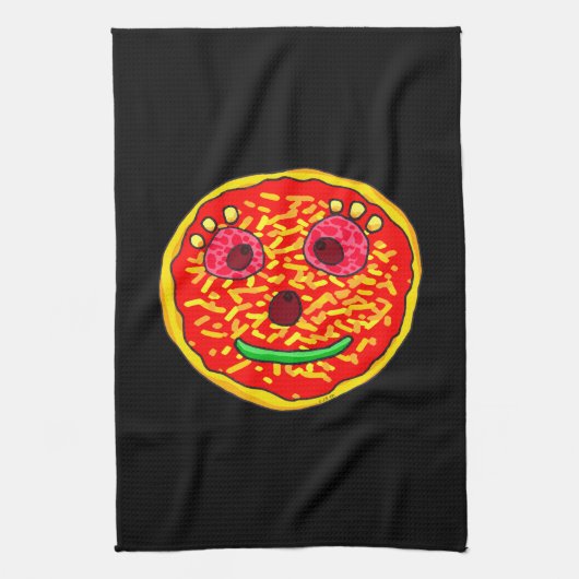 Lächelndes Pizza-Gesicht Illustrationsdesign Geschirrtuch (Vertikal)