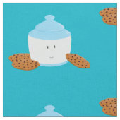 Lächelndes Plätzchenglas mit Plätzchen um es Stoff (Nahaufnahme)