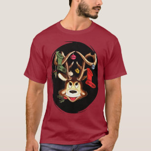 Lächelndes Rentier mit Weihnachts-Strumpf dekorier T-Shirt